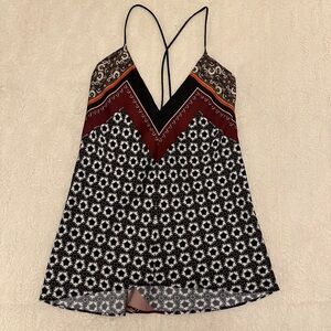 Boho silky patterned spaghetti strap tank top